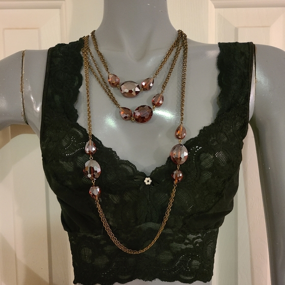 Retro 64" Flapper Necklace Rootbeer Fasceted Glass beads on chain - Picture 3 of 9